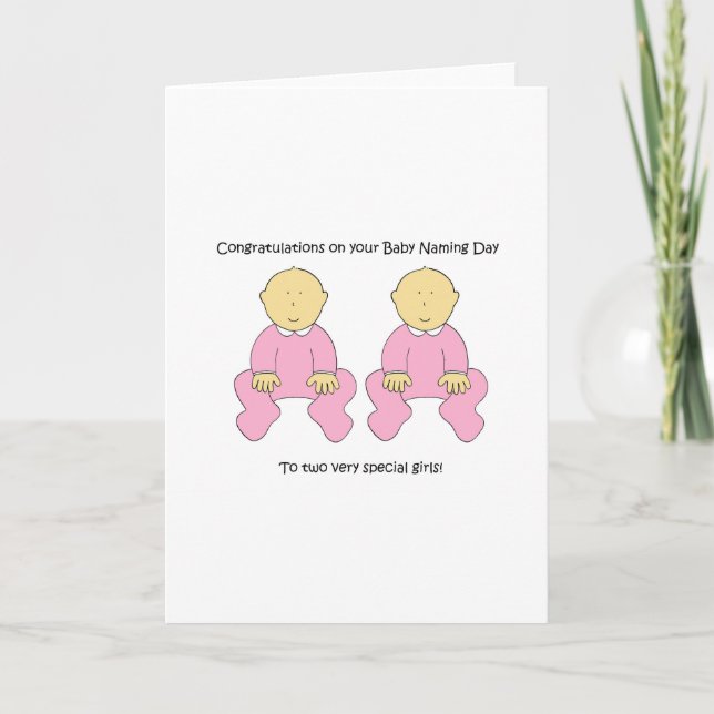 Twin Baby Girls Naming Day Congratulations. Card (Front)