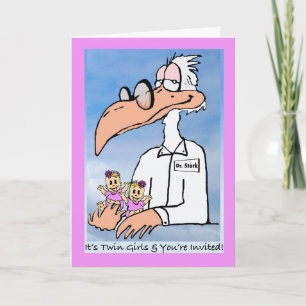Twin Baby Girls Shower Invitation, Dr. Stork Invitation
