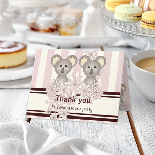 Twin Baby Shower   Birthday Koala Thank You Card