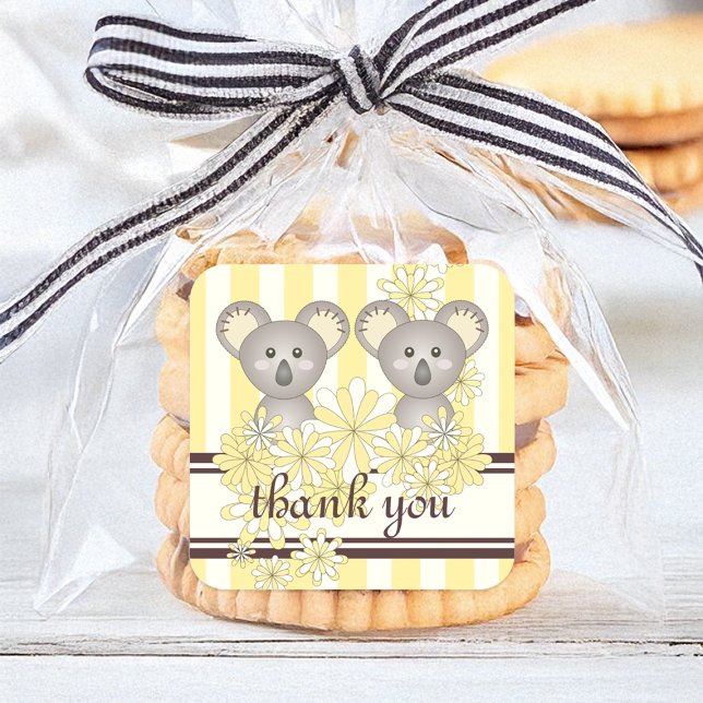 Twin Baby Shower / Birthday Koala Thank You Square Sticker (Creator Uploaded)