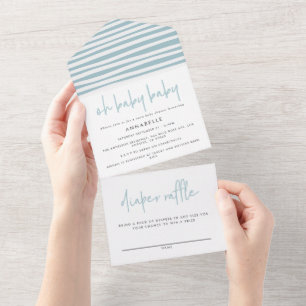 Twin baby shower blue modern typography all in one invitation