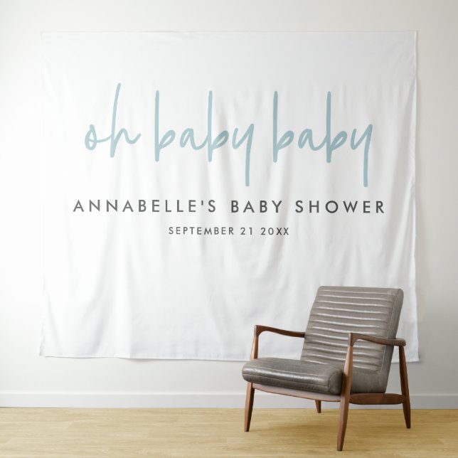 Twin baby shower blue modern typography party tapestry (In Situ (Horizontal))