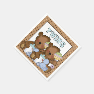Twin baby shower boy bears paper napkins