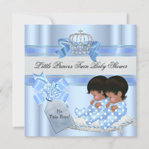 Twin Baby Shower Boys Blue Little Prince Crown 3 Invitation