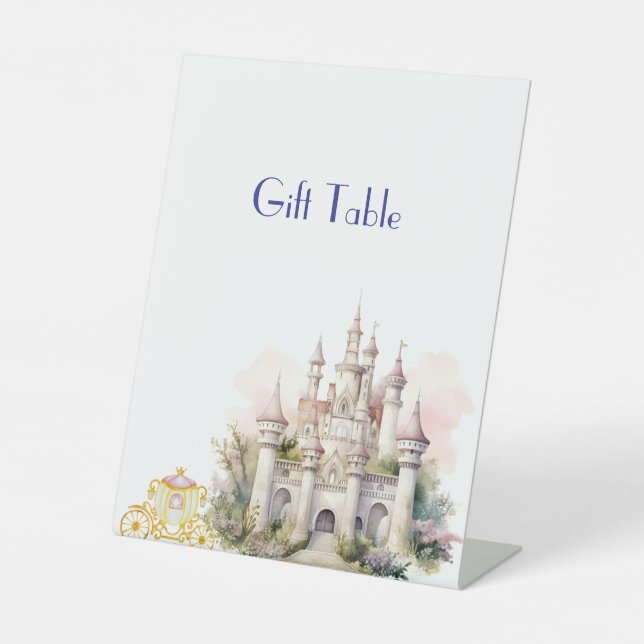 Twin Baby Shower Castle and Carriage  Pedestal Sign (Front)