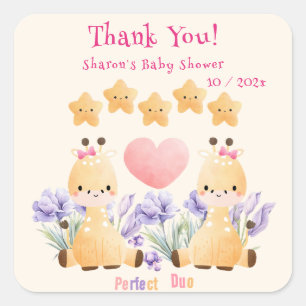 Twin Baby Shower Cute Giraffe Baby Shower Square Sticker