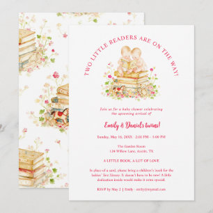Twin Baby Shower First Library Books LPM26 Invitation