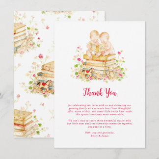 Twin Baby Shower First Library Books LPM26 Thank You Card