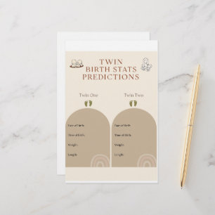 Twin Baby Shower Game – Birth Stats Predictions Ca Stationery