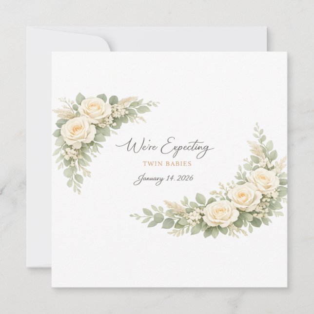 Twin Baby Shower Invitation Botanical Greenery Flo (Front)