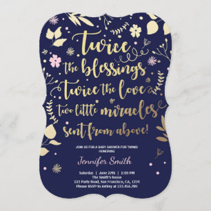 Twin Baby Shower Invitation Gold Pink Navy Girl