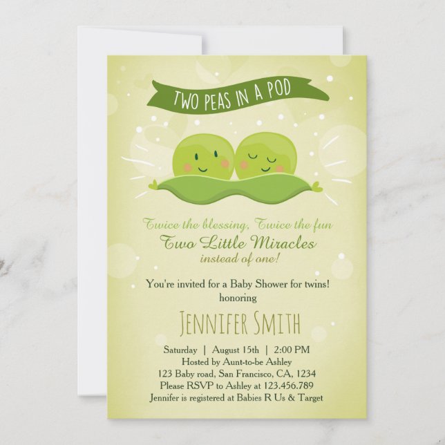 Twin Baby Shower Invitation Two Peas In A Pod (Front)