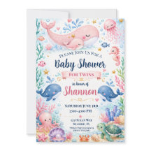 Twin Baby Shower Invitation | Under the Sea Whale