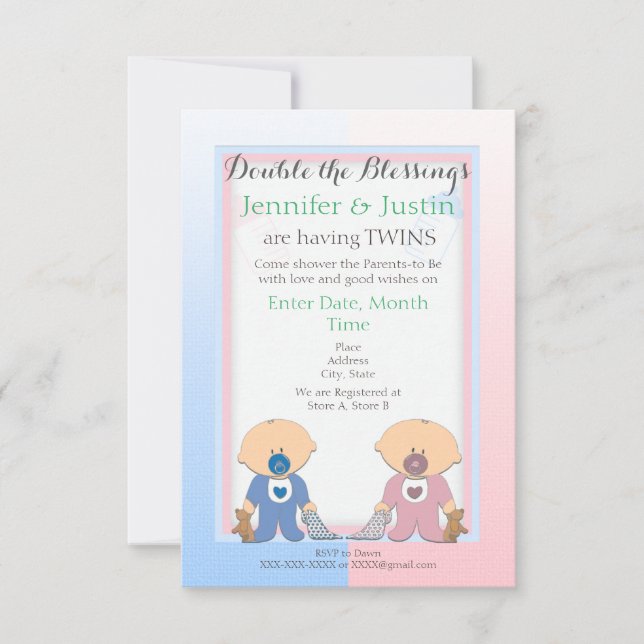 Twin Baby Shower Invitations - Boy and Girl (Front)