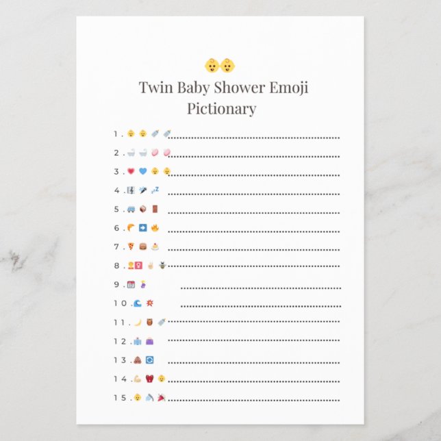 Twin Baby Shower Pictionary Game – With Answer She Flyer (Front)