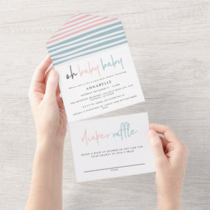 Twin baby shower pink blue modern typography  all  all in one invitation