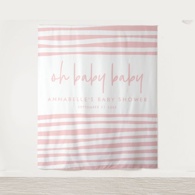 Twin baby shower pink girl modern typography party tapestry (Front)