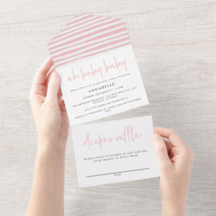 Twin baby shower pink girly modern typography all in one invitation