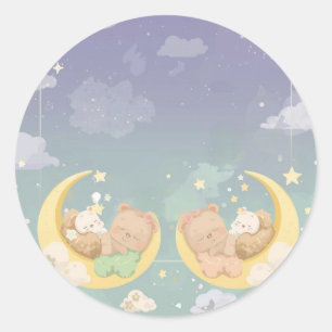Twin Baby Shower Sticker Sleeping Animals Moon