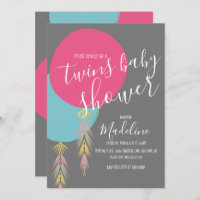 Twin Baby Shower Tassel Boho Balloon Invitation