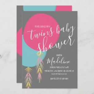 Twin Baby Shower Tassel Boho Balloon Invitation