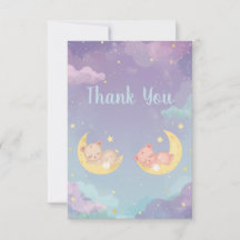 Twin Baby Shower Thank You Card Sleeping Animals