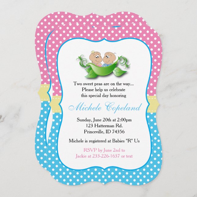 Twin Baby Shower - Two Peas In A Pod Invitation (Front/Back)