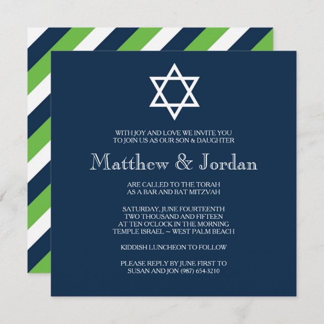 Twin Bar Mitzvah Invitation - Modern (Front/Back)