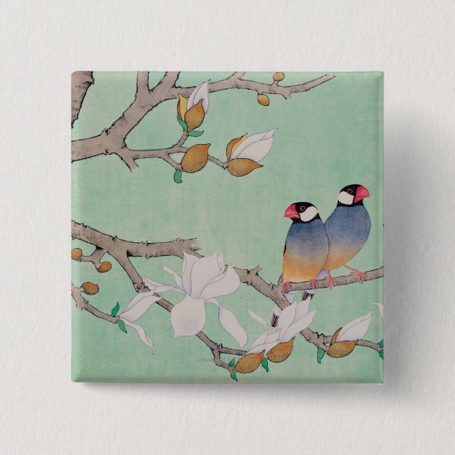 Twin Birds in the Branches 15 Cm Square Badge (Front)