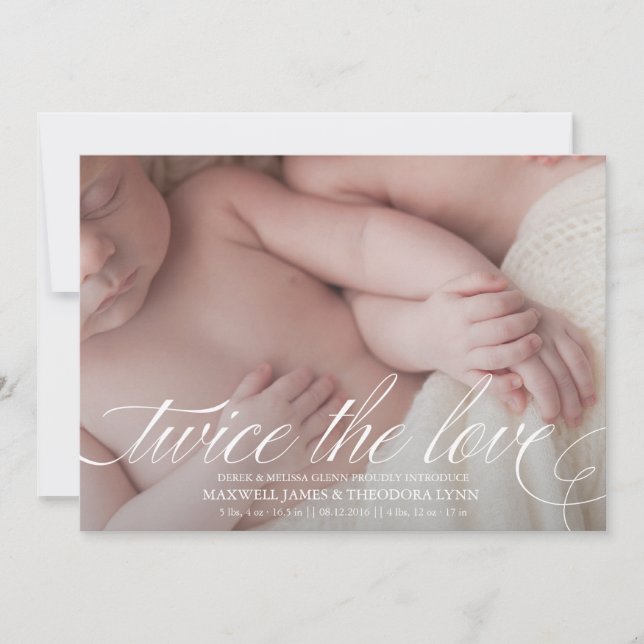 Twin Birth Announcement Twice the Love (Front)
