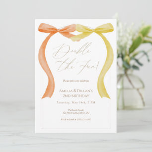 Twin Birthday Invitation Double the Fun Watercolor