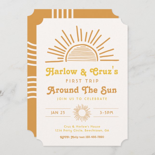 Twin Birthday Invitations | Boho Twin Invitation (Front/Back)