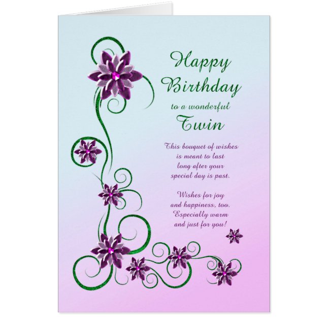 Twin Birthday with Scrolls and Flowers  (Front)