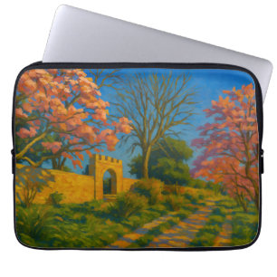 Twin Blossoms – Tranquil Garden Path Painting Laptop Sleeve