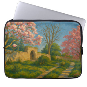 Twin Blossoms – Tranquil Garden Path Painting Laptop Sleeve