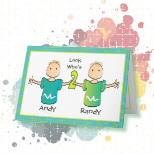 Twin Boy 2nd Adorable Birthday Card