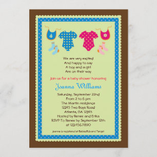 Twin Boy and Girl Baby Shower Invitation