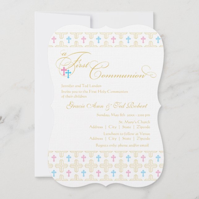 Twin Boy and Girl First Communion Invitation (Front)