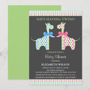 Twin Boy and Girl Giraffe Baby Shower Invitation