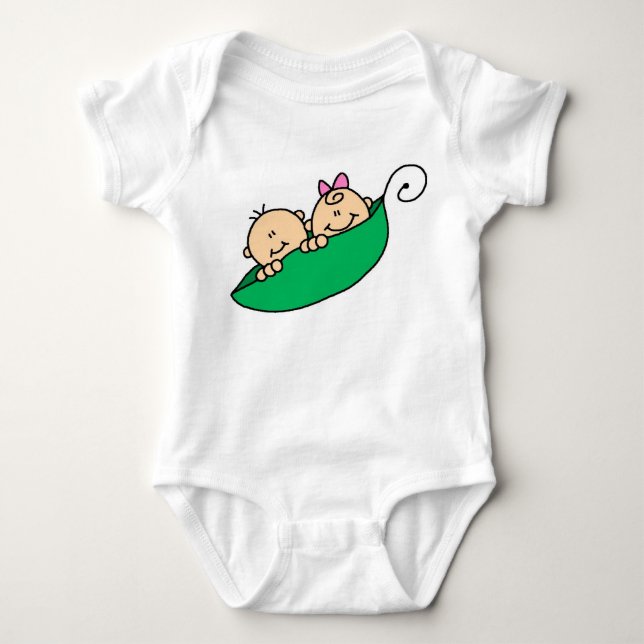 Twin Boy and Girl in Pea Pod Baby Bodysuit (Front)