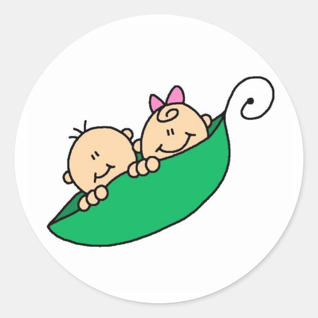 Twin Boy and Girl in Pea Pod Classic Round Sticker (Front)