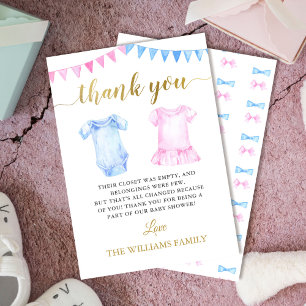 Twin Boy and Girl Pink Blue Baby shower Thank You Card
