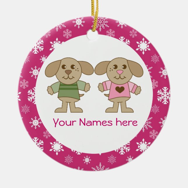 Twin Boy and Girl Pink Christmas Keepsake Gift Ceramic Tree Decoration (Front)