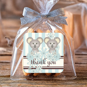Twin Boy Baby Shower Birthday Koala Thank You Square Sticker