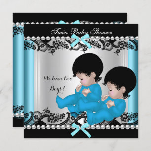 Twin Boy Baby Shower Blue Cute Baby Boys Invitation