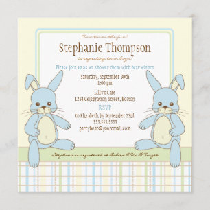 Twin Boy Bunny Rabbits Baby Shower Invitation