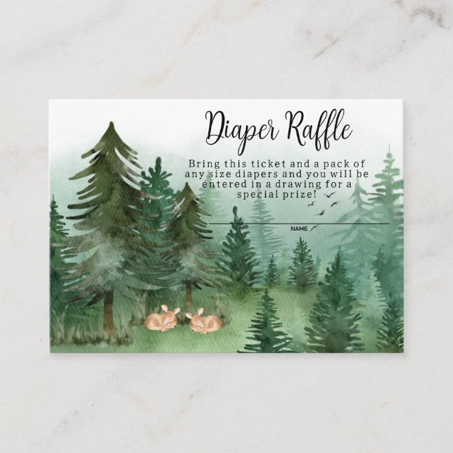 Twin Boy Deer Woodland Baby Shower Diaper Raffle Enclosure Card (Front)