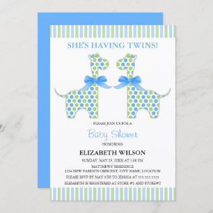 Twin Boy Giraffe Baby Shower Invitation