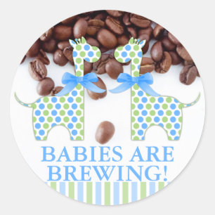 Twin Boy Giraffes Babies are Brewing Baby Shower Classic Round Sticker