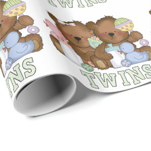 Twin boy,girl baby bears wrapping paper